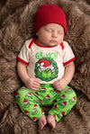 Christmas character baby bodysuit and green pants. RPB60475 SOL