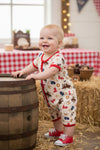 Western printed boys baby romper w/ red trim. RPB60574 AMY
