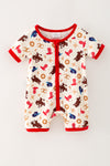 Western printed boys baby romper w/ red trim. RPB60574 AMY