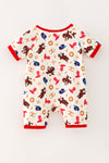 Western printed boys baby romper w/ red trim. RPB60574 AMY