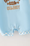 "Dream Big Little Cowboy" Lt. Blue baby romper. RPB60575 SOL