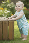 Lt. Blue western printed baby romper with snaps. RPB60635 AMY