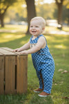 Simulated denim checkered printed baby romper. RPB60637 SOL