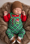 Green plaid jumpsuit and red bodysuit Christmas set. RPB61007 SOL