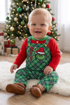 Green plaid jumpsuit and red bodysuit Christmas set. RPB61007 SOL