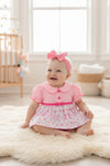 Lt Pink & fuchsia coquette printed baby bodysuit. RPG60590 AMY