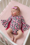 Checkered -western printed baby bodysuit w/bell sleeves. RPG61267 AMY