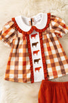 Brown plaid with cow embroidery tunic and baby bloomers. RPG61979 AMY