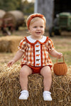 Brown plaid with cow embroidery tunic and baby bloomers. RPG61979 AMY