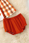 Brown plaid with cow embroidery tunic and baby bloomers. RPG61979 AMY