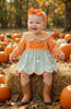 Orange gingham & stripe printed baby dress w/attached bloomers. RPG62348 MON