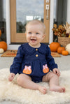 Navy blue romper w/ pumpkin applique RPG62741 AMY