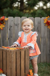 Coral & blue floral w/ turkey applique baby bodysuit. RPG63138 AMY