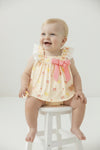 Yellow wavy gingham top & bloomers with lemon print. RPG63459 AMY