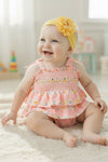 Diamond floral & lemon printed on pink bodysuit. RPG63460 JEAN