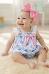 Blue sea shell, gingham printed baby two piece set. RPG63461 SOL