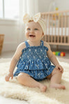 Simulated denim w/ printed bows baby bodysuit. RPG63462 JEAN