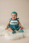 Teal & black checkered baby bodysuit. RPG63768 MON