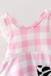 Ping gingham dress with black & white cow printed hem. RPG64271 JEAN