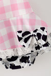 Ping gingham dress with black & white cow printed hem. RPG64271 JEAN