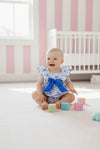 Blue bow & pink floral printed baby romper. RPG64272 SOL
