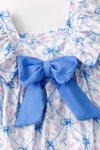 Blue bow & pink floral printed baby romper. RPG64272 SOL