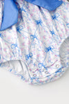 Blue bow & pink floral printed baby romper. RPG64272 SOL
