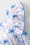 Blue bow & pink floral printed baby romper. RPG64272 SOL