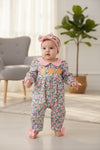 Ditsy floral baby romper with pumpkin applique. RPG64689 AMY