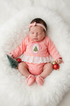 Coral Christmas tree embroidered baby tunic and bloomers. RPG65139 SOL