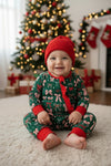 Pink & red bow printed on green baby romper. RPG65161 MON