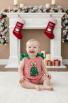 Christmas tree applique on gingham baby bodysuit. RPG65166 SOL