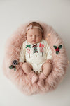 White Christmas tree knit baby bodysuit. RPG65197 AMY