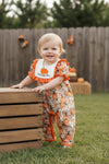 Pumpkin printed girls baby romper with snaps. RPG65246 AMY