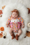 Fall floral printed baby bodysuit with embroidered ducks. RPG65389 AMY