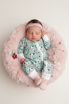 Christmas cow printed on mint baby bodysuit. RPG65489 MON