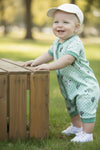 Mint Checkered bull skull printed baby romper. SR030501-AMY