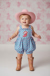 Pink & Blue checkered baby romper with pockets. RPG63767 SOL
