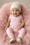 Pink checkered printed girls baby romper. SR030502-SOL