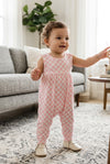 Pink checkered printed girls baby romper. SR030502-SOL