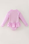 Long sleeve checkered printed girls swimsuit. SOL