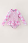 Long sleeve checkered printed girls swimsuit. SOL