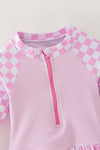 Long sleeve checkered printed girls swimsuit. SOL