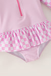 Long sleeve checkered printed girls swimsuit. SOL