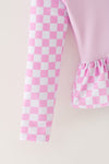 Long sleeve checkered printed girls swimsuit. SOL