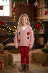 Pink knit cardigan with Christmas applique. TPG60527 SOL