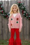 Pink knit cardigan with Christmas applique. TPG60527 SOL