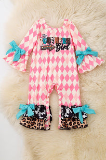  "Southern girl" Pink diamond printed girls baby romper. RPG53077 SOL