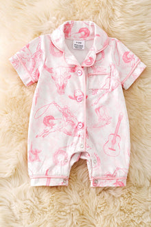  Cow skull, horse rider western printed baby pajamas. RPG50982 JEAN