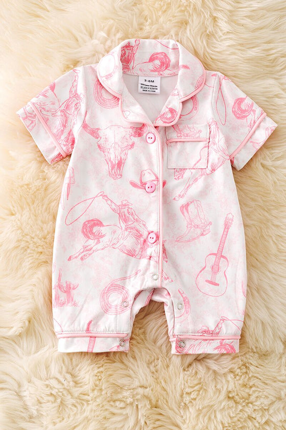 Cow skull, horse rider western printed baby pajamas. RPG50982 JEAN